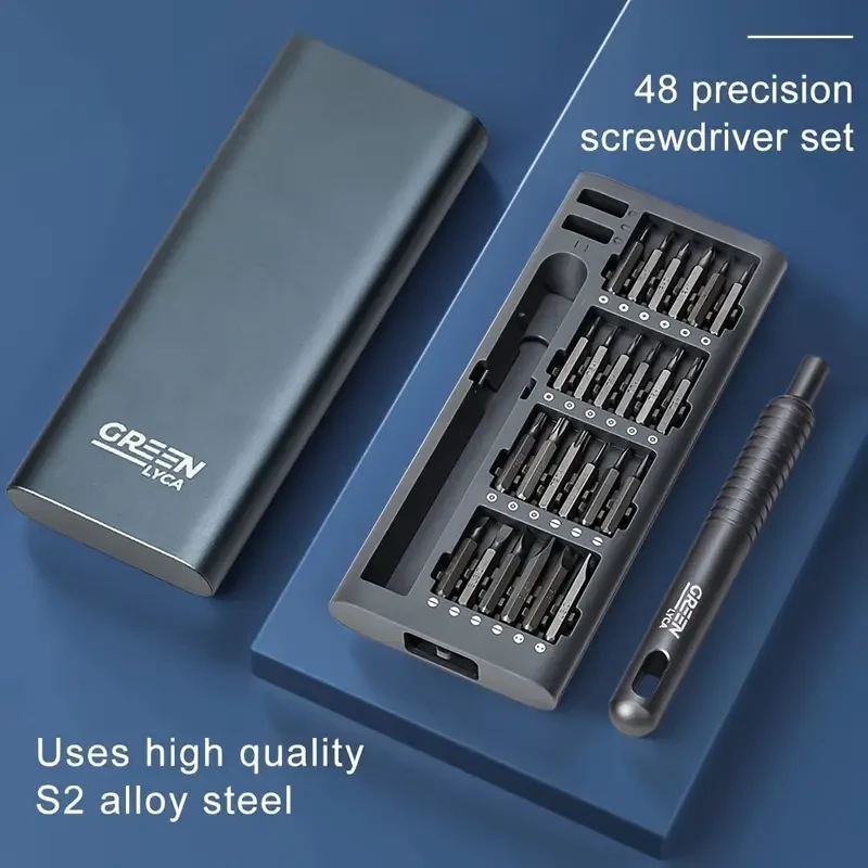 Juego de destornilladores de precisión 48 en 1 con kit de destornillador magnético y caja de aluminio portátil