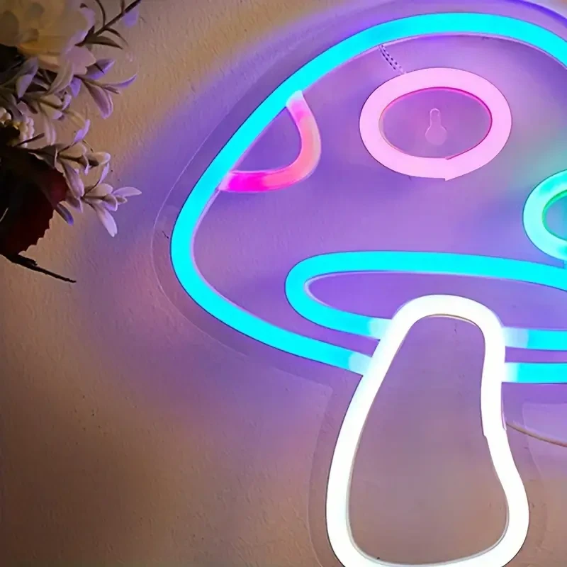 Letrero de neón LED con forma de hongo: luz nocturna con alimentación USB para salas de juegos, dormitorios, salas de estar y fiestas.