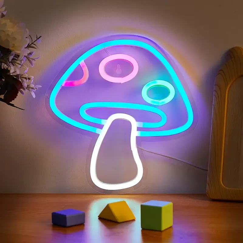 Letrero de neón LED con forma de hongo: luz nocturna con alimentación USB para salas de juegos, dormitorios, salas de estar y fiestas.