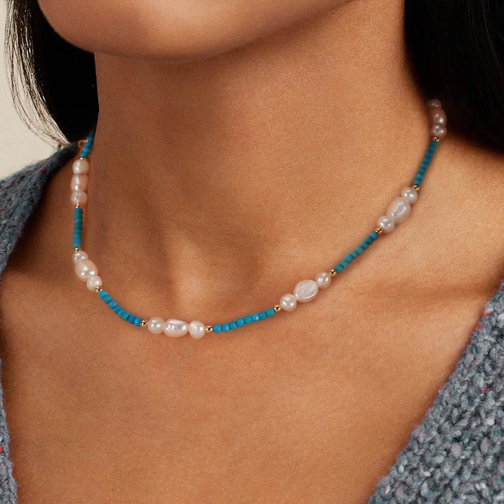 Collar de cuentas de turquesa y perla