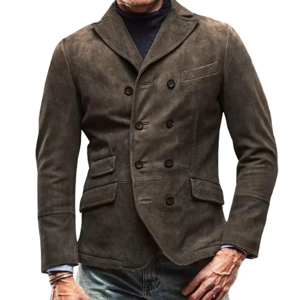 Blazer cruzado con solapa de ante desgastado