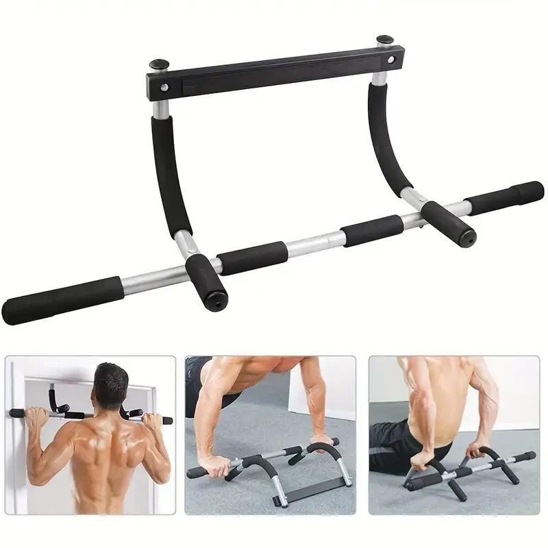Barra de dominadas para puerta, resistente, para entrenamiento de la parte superior del cuerpo, herramientas de fitness para gimnasio en casa, color negro