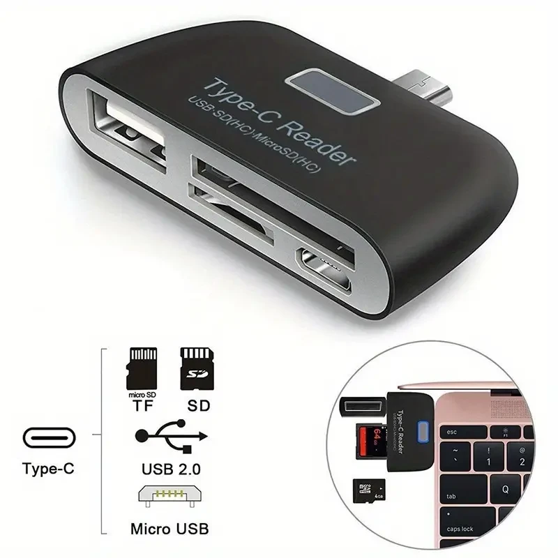 Adaptador USB 3.1 tipo C multifuncional inteligente 4 en 1 y lector de tarjetas OTG