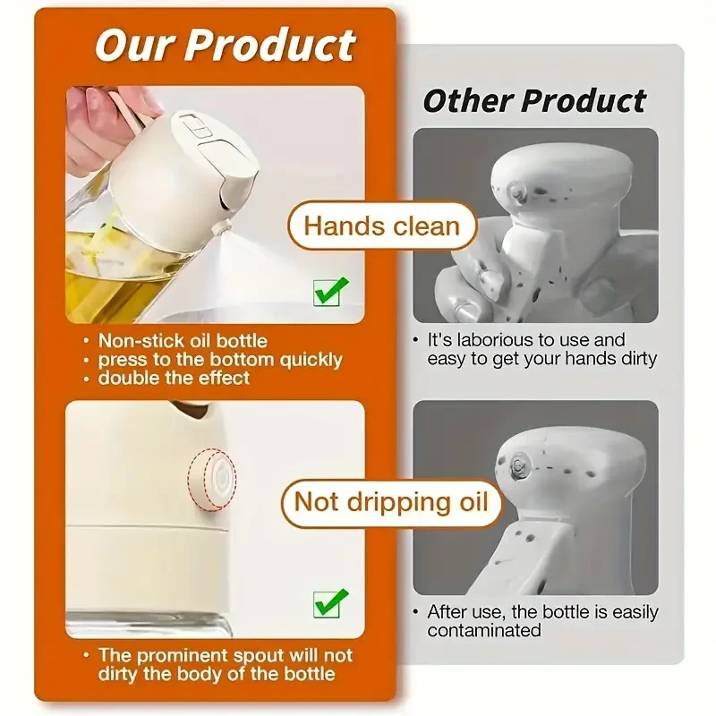 Dispensador de aceite de oliva y pulverizador de aceite 2 en 1 de 16 oz para cocina