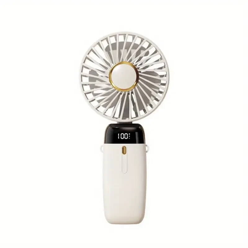 Ventilador portátil de mano con ajuste de volumen de aire de 5 niveles, recargable por USB, silencioso y ultraligero con soporte para teléfono inteligente.