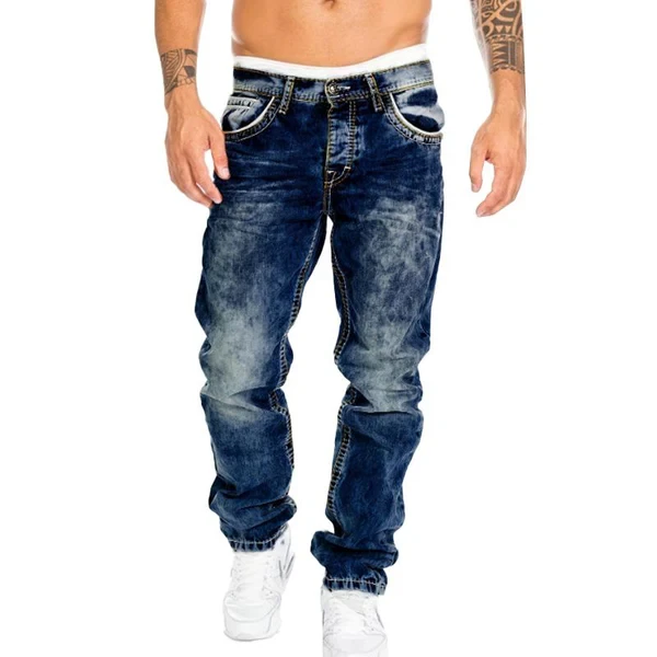 Vaqueros rectos desgastados retro para hombre