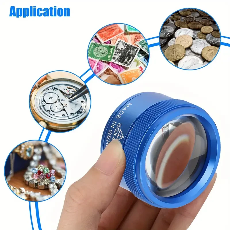 Lupa de bolsillo portátil de 30 aumentos: lupa de mano para reparación de relojes y joyería