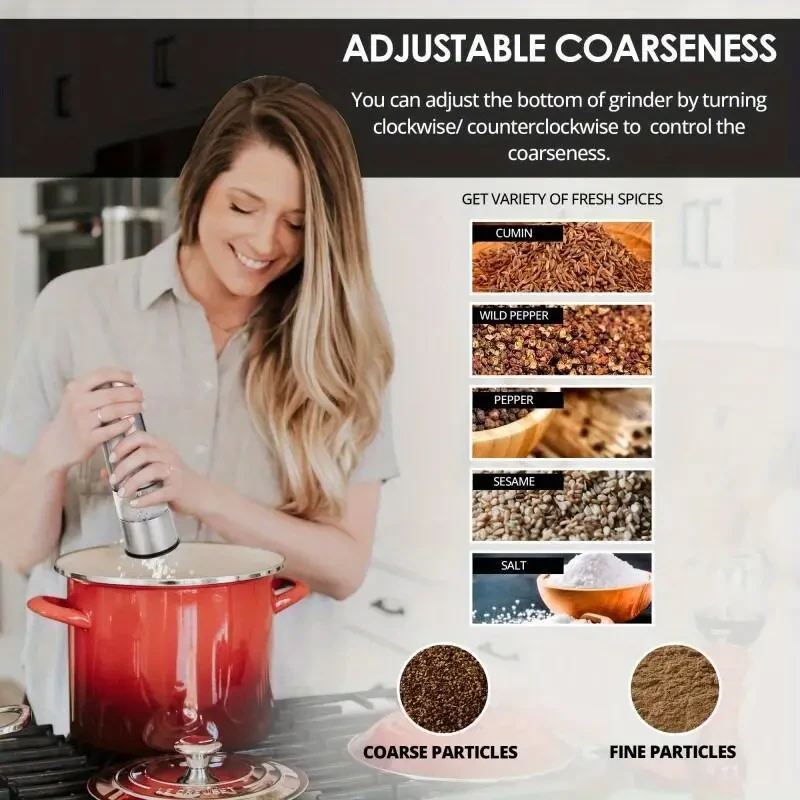 Molinillo eléctrico de sal y pimienta - Molinillo de acero inoxidable a pilas con luz
