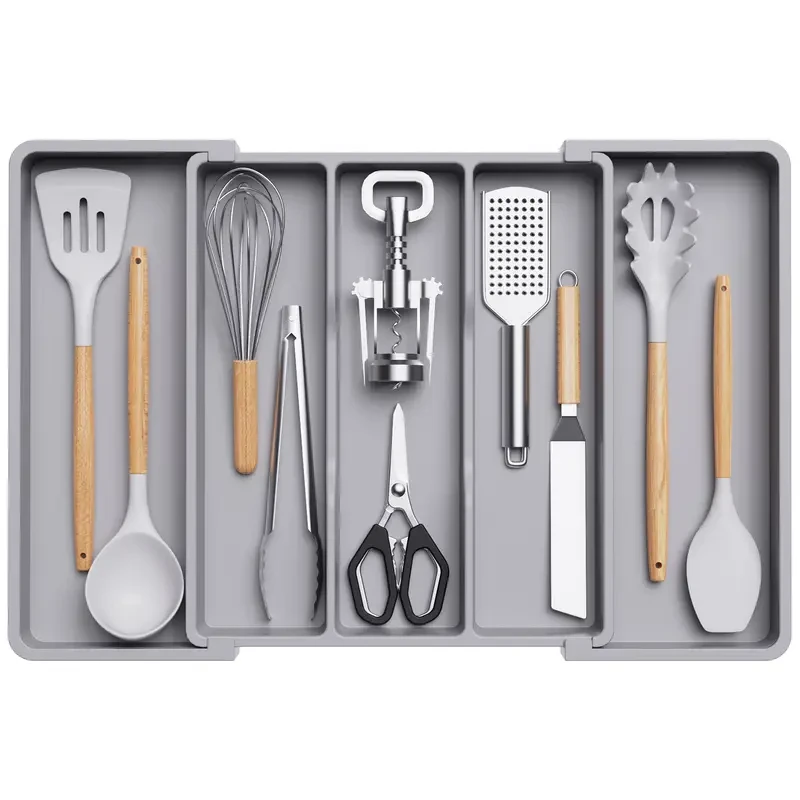 Organizador de utensilios expandible para cajones de cocina - Soporte ajustable para cubiertos y cubiertos