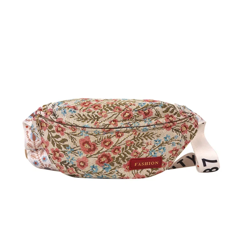 Bolso bandolera vintage con correa ancha y estampado floral para mujer