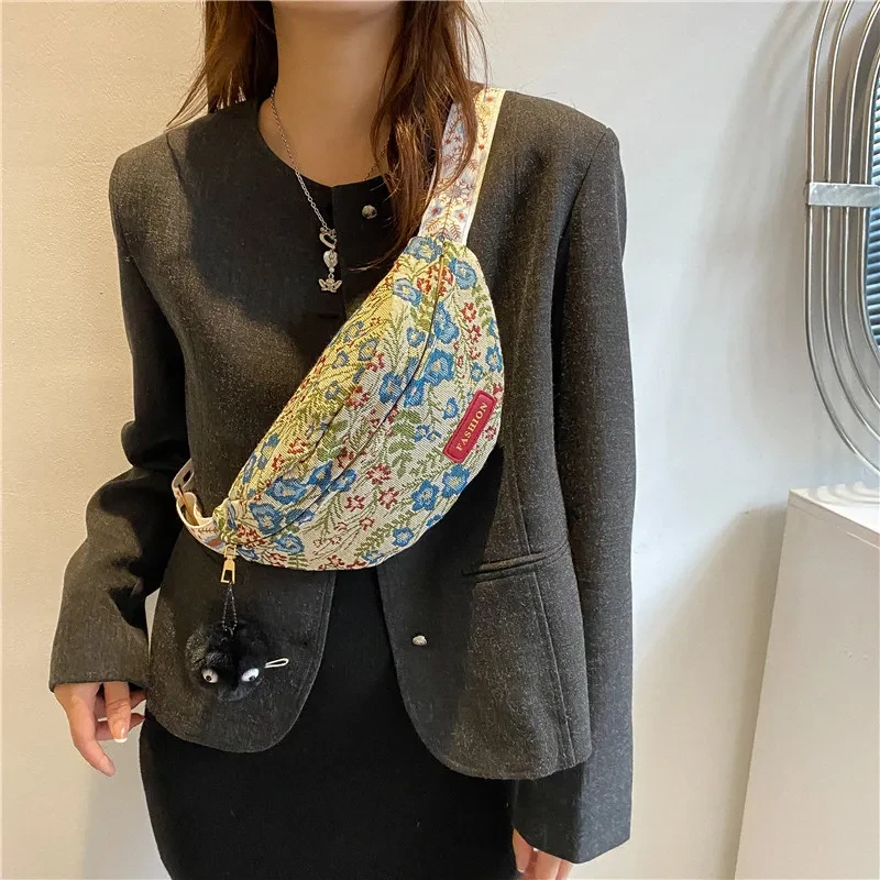 Bolso bandolera vintage con correa ancha y estampado floral para mujer