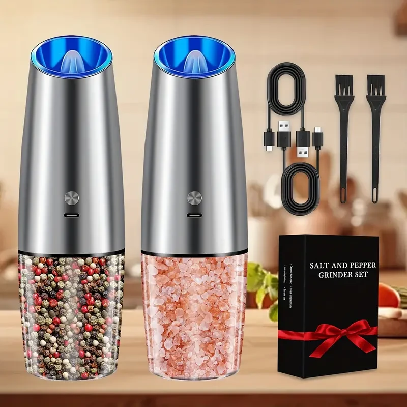 Molinillo de sal y pimienta recargable por USB - Molinillo eléctrico con grosor ajustable y luz LED