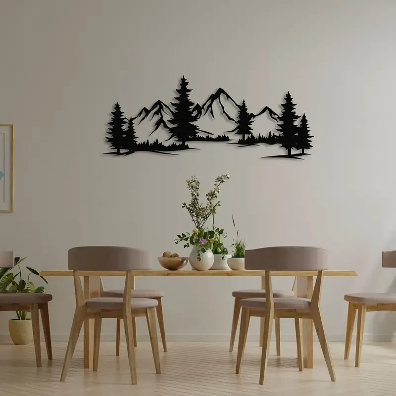 Decoración rústica de pared de metal con forma de montaña y bosque: perfecta para la habitación de un bebé, la sala de estar y como regalo de Navidad.