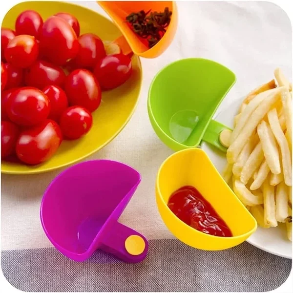 Soporte para plato y tazón con clip para salsa (4 piezas/juego)