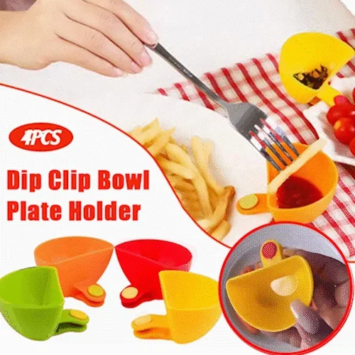 Soporte para plato y tazón con clip para salsa (4 piezas/juego)