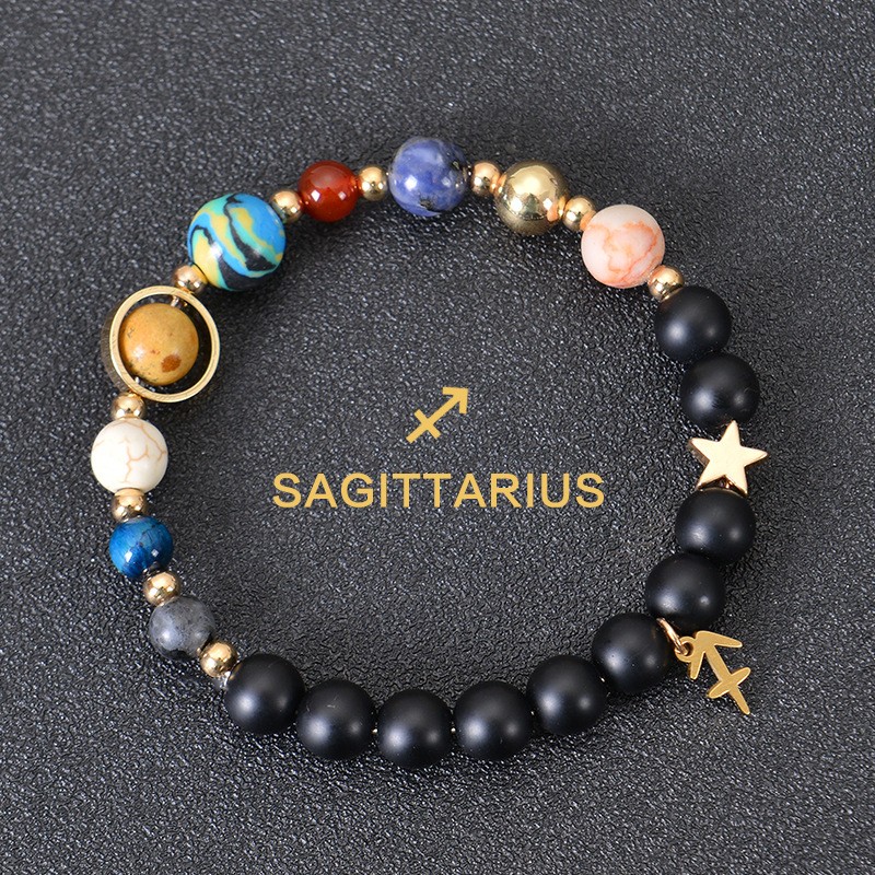 Pulsera de cuentas de piedra natural del zodíaco Piscis con detalles dorados