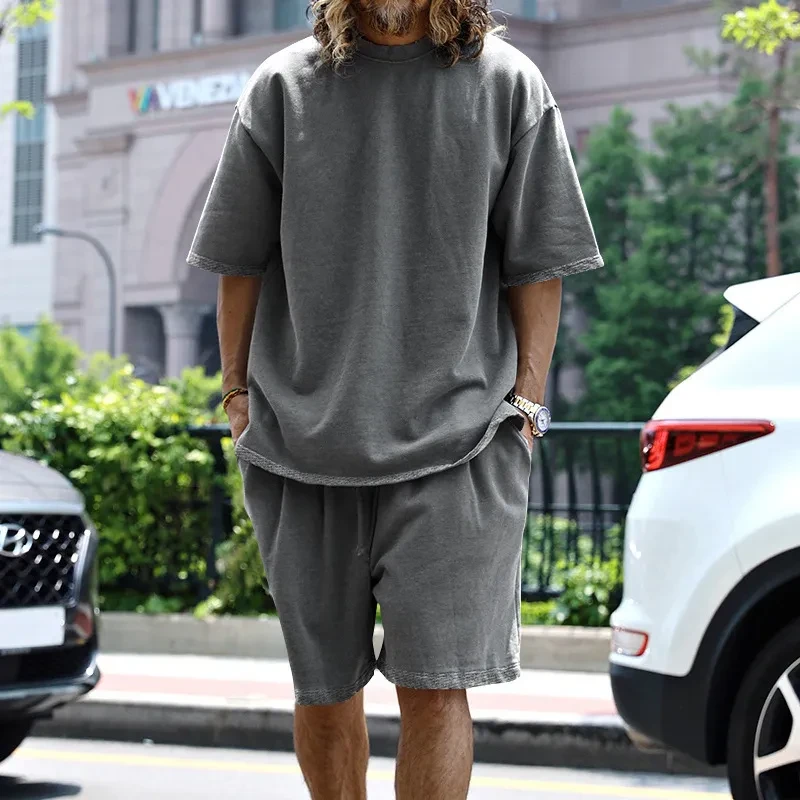 Conjunto de pantalones cortos casuales de color sólido con bolsillos para hombre