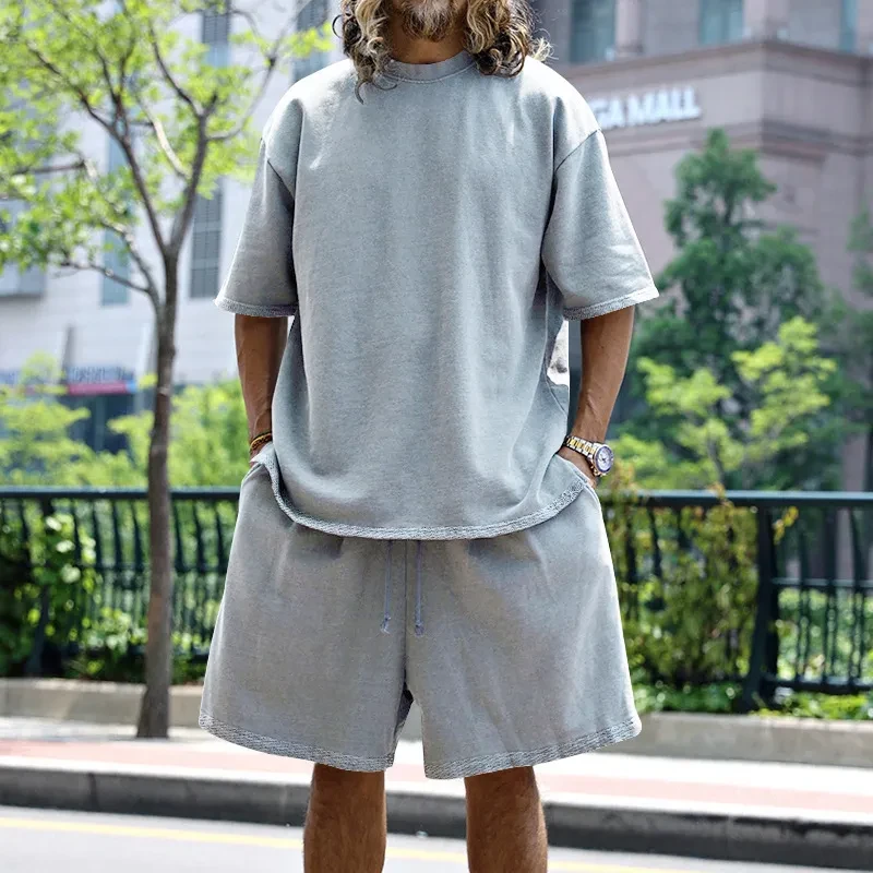 Conjunto de pantalones cortos casuales de color sólido con bolsillos para hombre