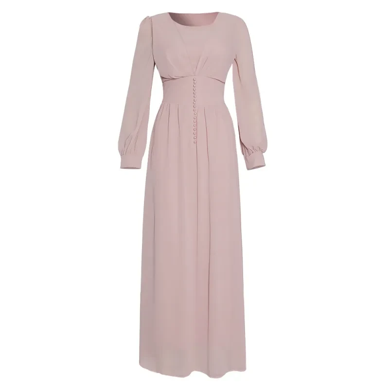 Vestido musulmán de gasa de manga larga para mujer