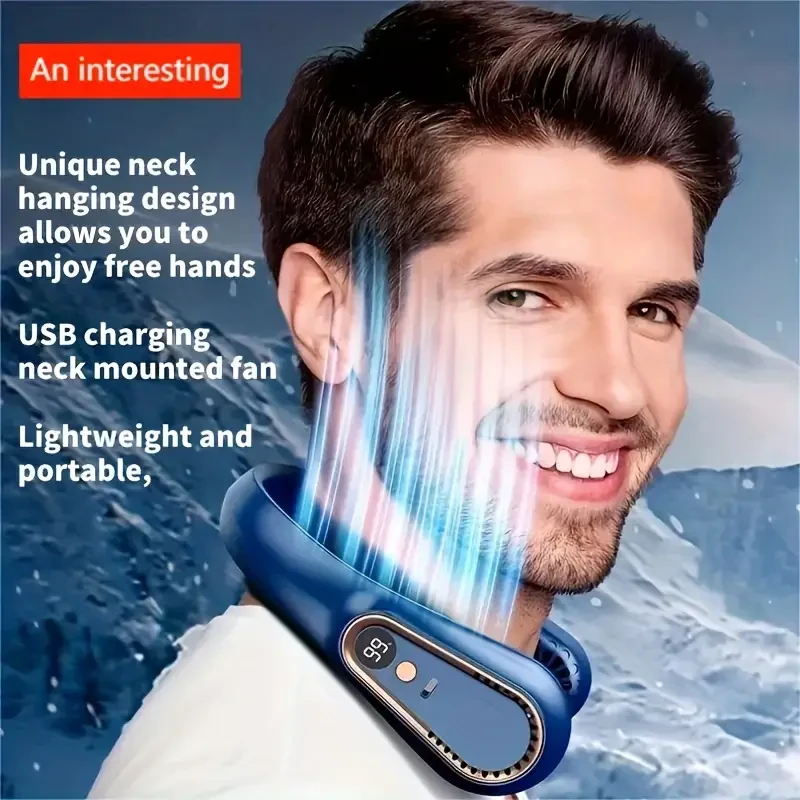 Ventilador de cuello colgante sin aspas: enfriador portátil recargable por USB con 5 velocidades y pantalla digital