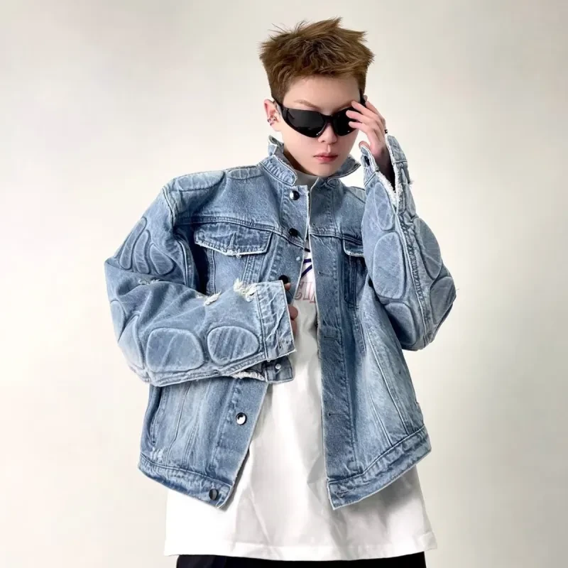 Chaqueta vaquera motociclista rasgada para hombre