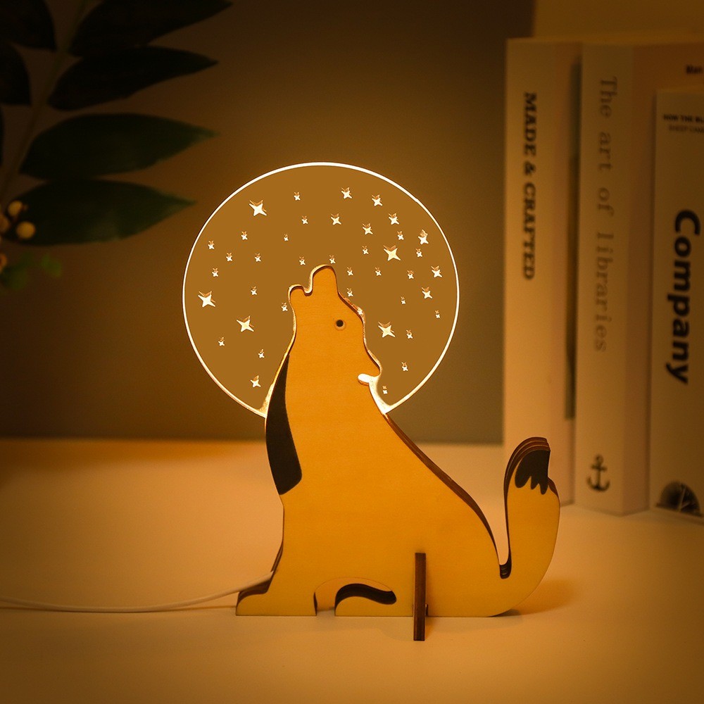 Luz nocturna LED de animales para mesa de madera acrílica