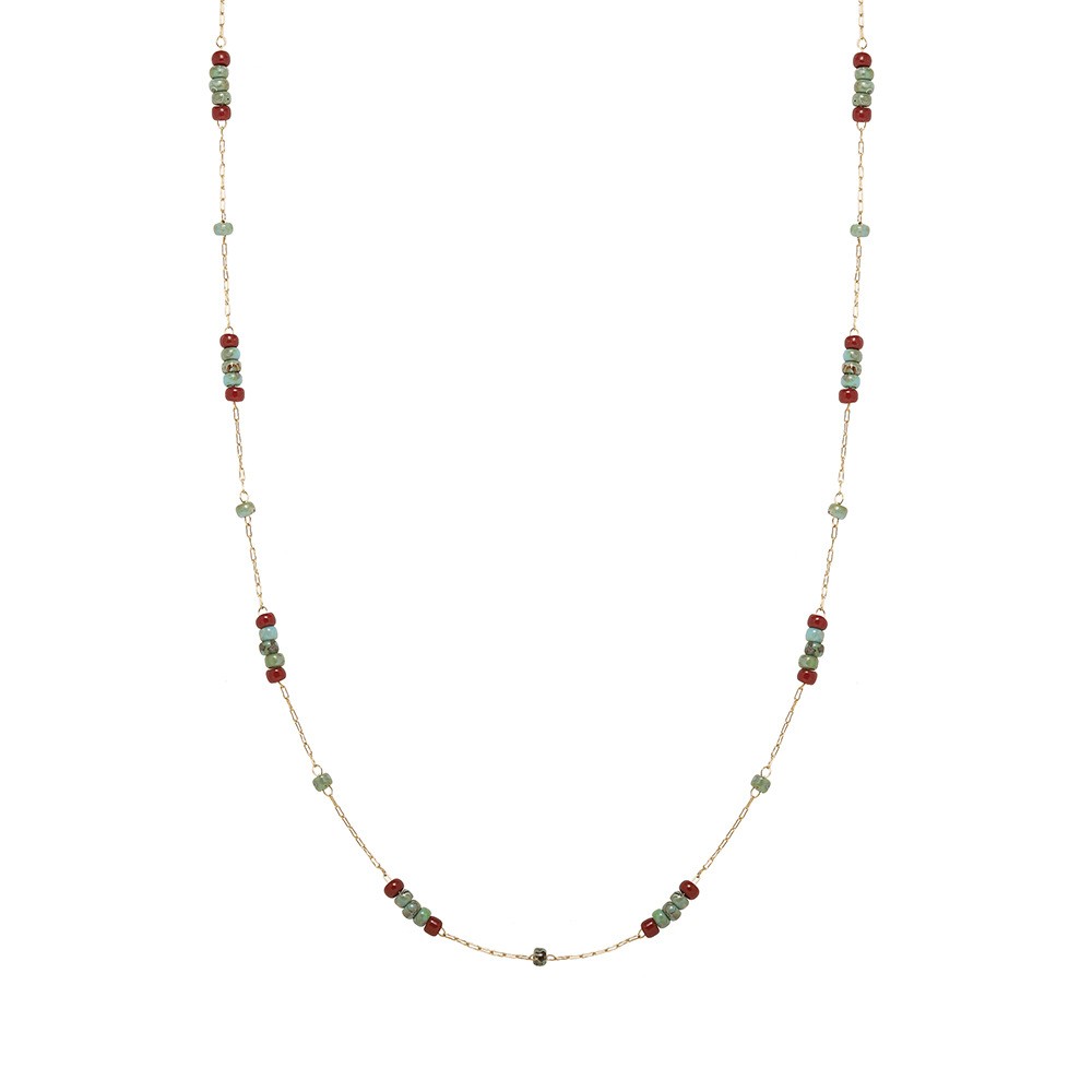 Elegante collar de cuentas turquesa y rojo vino
