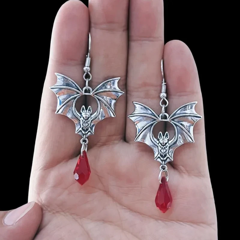 Pendientes de cristal con alas de murciélago góticas para mujer