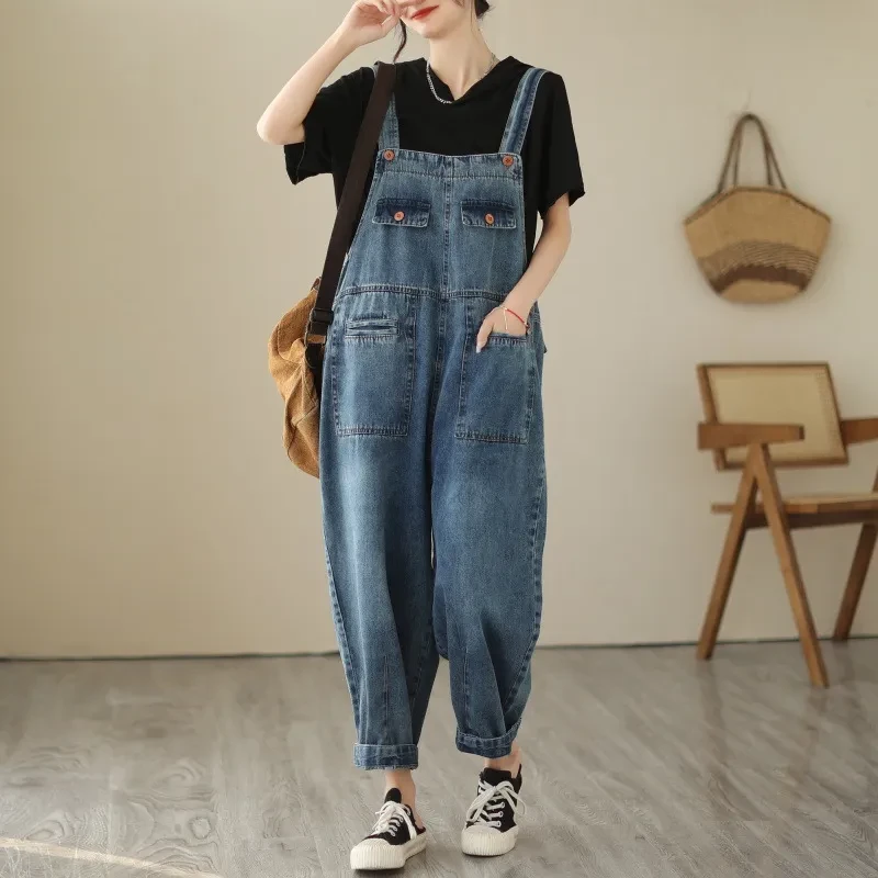 Pantalones vaqueros casuales con tirantes para mujer