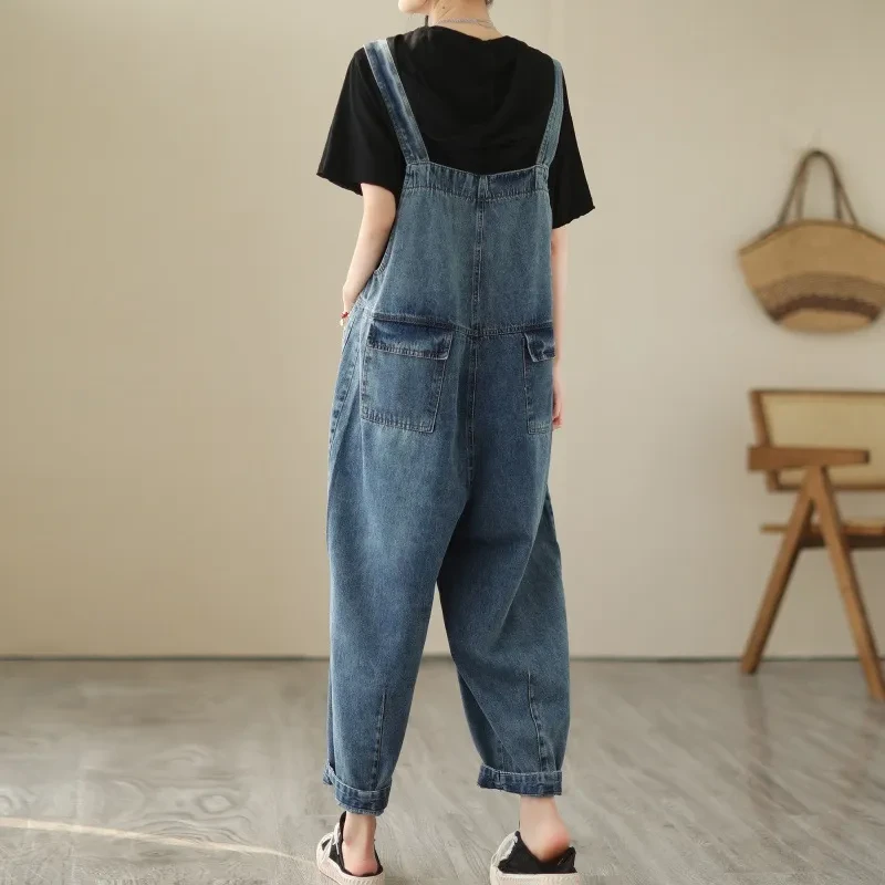Pantalones vaqueros casuales con tirantes para mujer