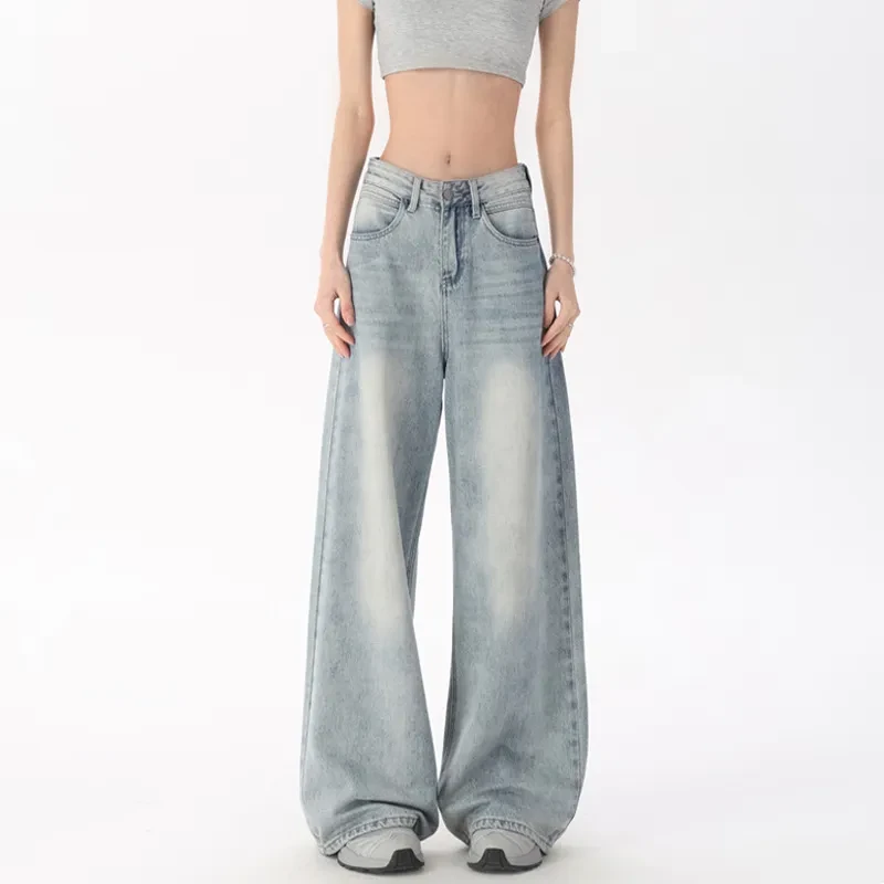 Pantalones vaqueros retro de pierna recta para mujer