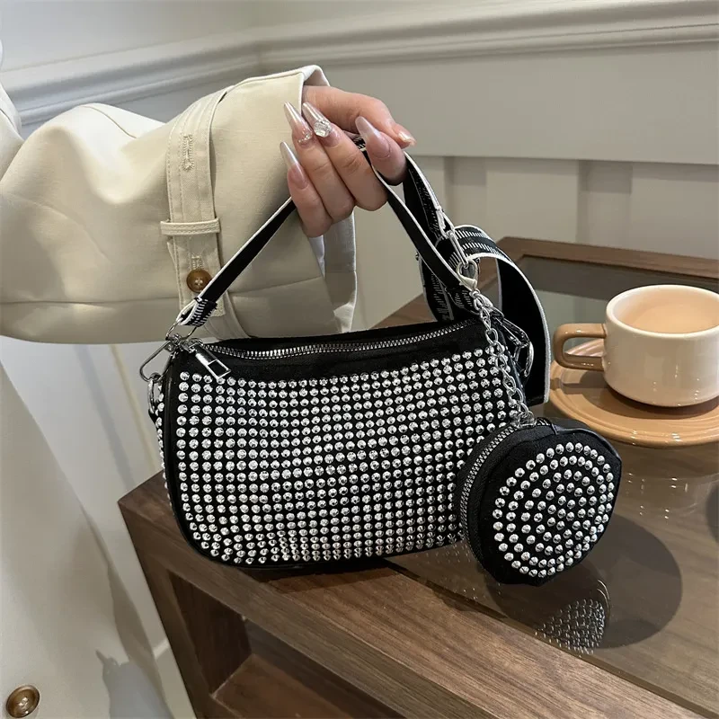 Bolso de hombro de fiesta de moda con diamantes de imitación y monedero pequeño