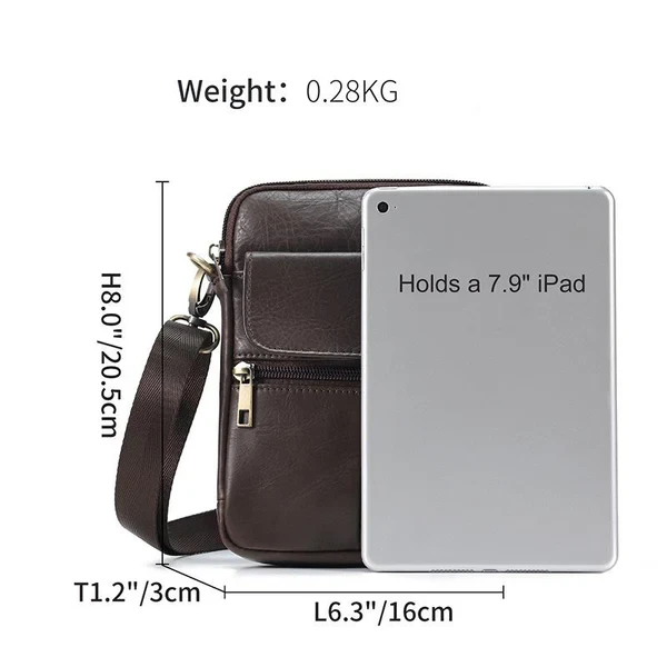 Bolso bandolera informal vintage de piel de vaca para hombre