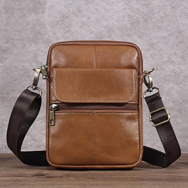 Bolso bandolera informal vintage de piel de vaca para hombre