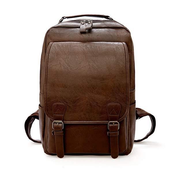 Mochila vintage de cuero con solapa y cremallera para negocios