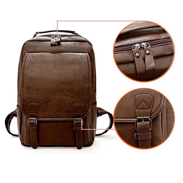 Mochila vintage de cuero con solapa y cremallera para negocios