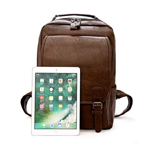 Mochila vintage de cuero con solapa y cremallera para negocios