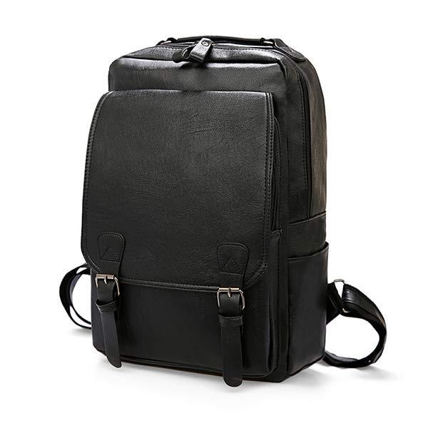 Mochila vintage de cuero con solapa y cremallera para negocios