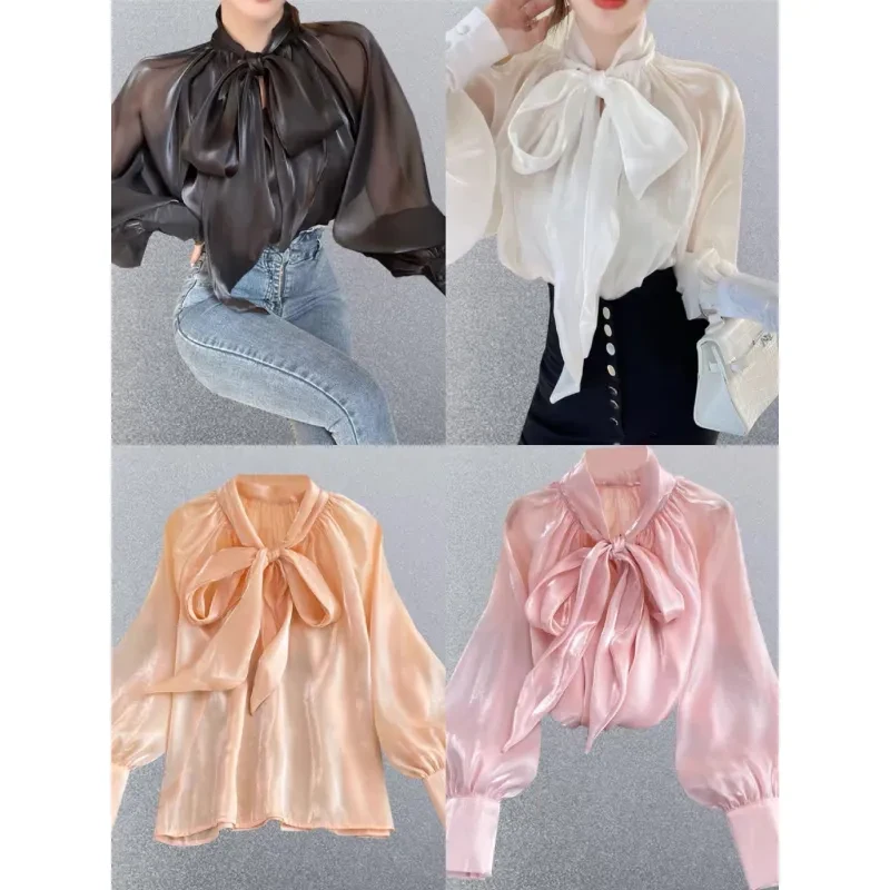Blusa con lazo y cordones Super Fairy de talla grande para mujer