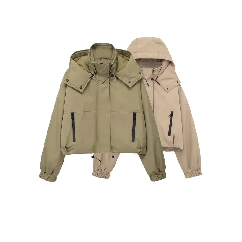 Chaqueta corta con capucha de moda para mujer