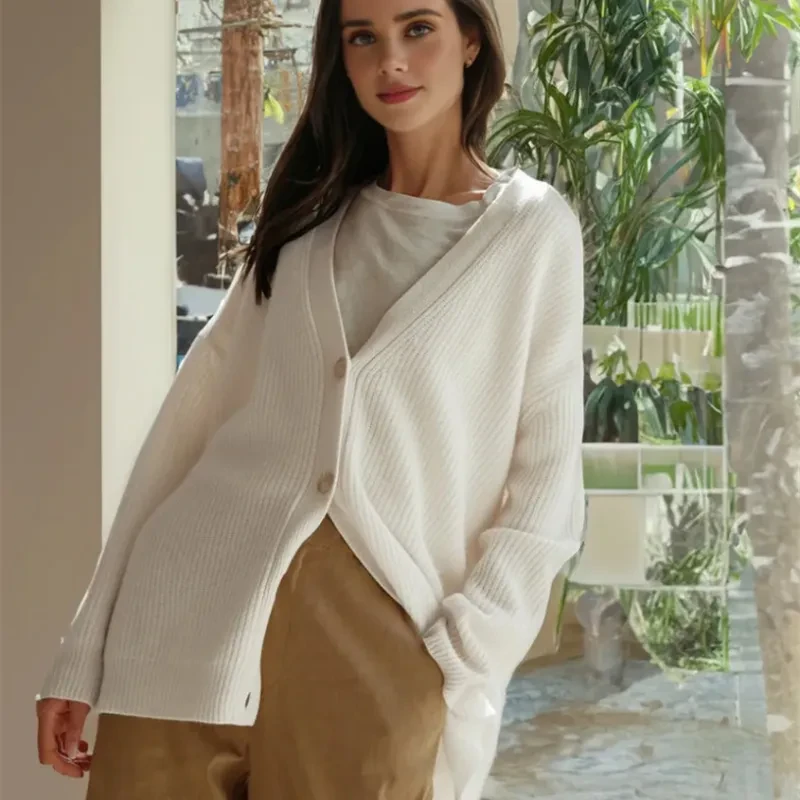 Cárdigan de punto con cuello en V para mujer