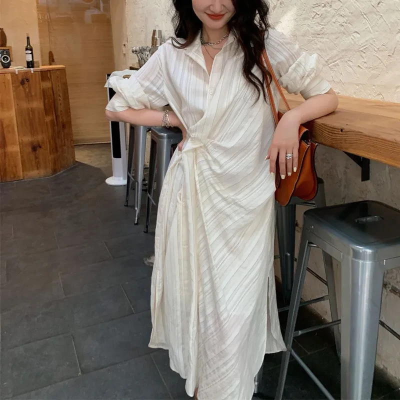Vestido largo de rayas francesas para mujer