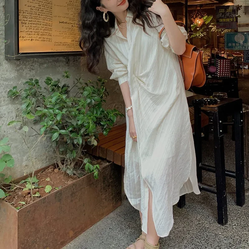 Vestido largo de rayas francesas para mujer