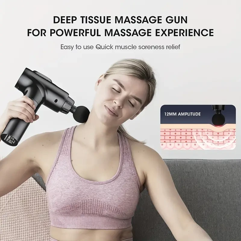 Pistola de masaje de tejido profundo - Pistola de masaje de percusión con 9 accesorios y 30 velocidades