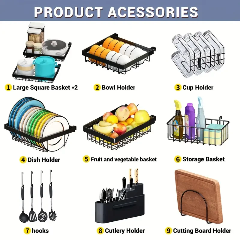 Estante de cocina de tres niveles: amplio estante para fregadero con espacio para platos, cuencos, cuchillos y ajuste retráctil.