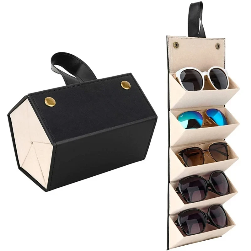 Caja de almacenamiento para gafas de sol de viaje Pixiqa con 5 ranuras