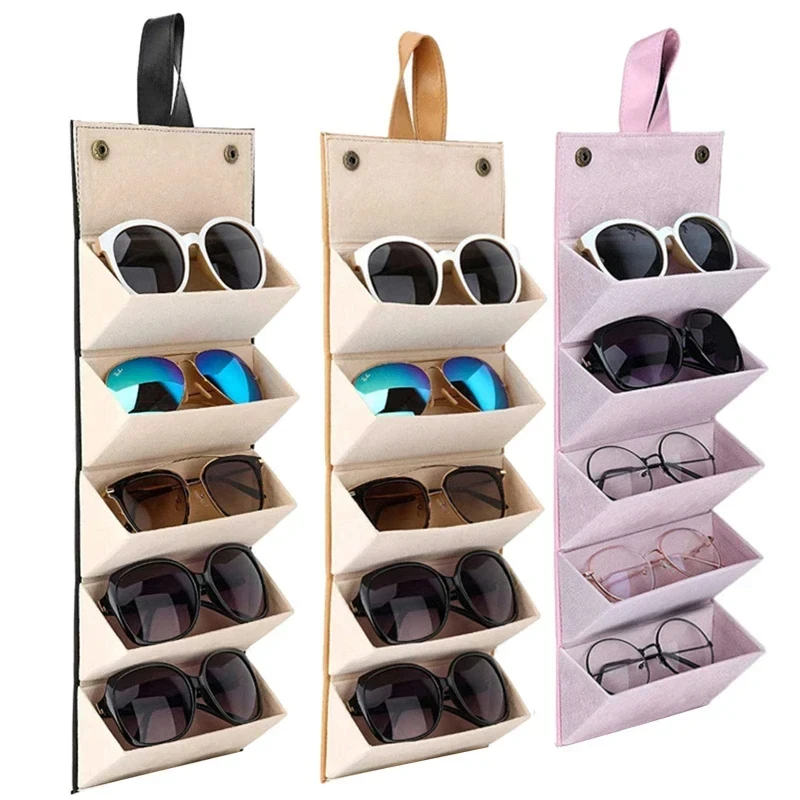 Caja de almacenamiento para gafas de sol de viaje Pixiqa con 5 ranuras