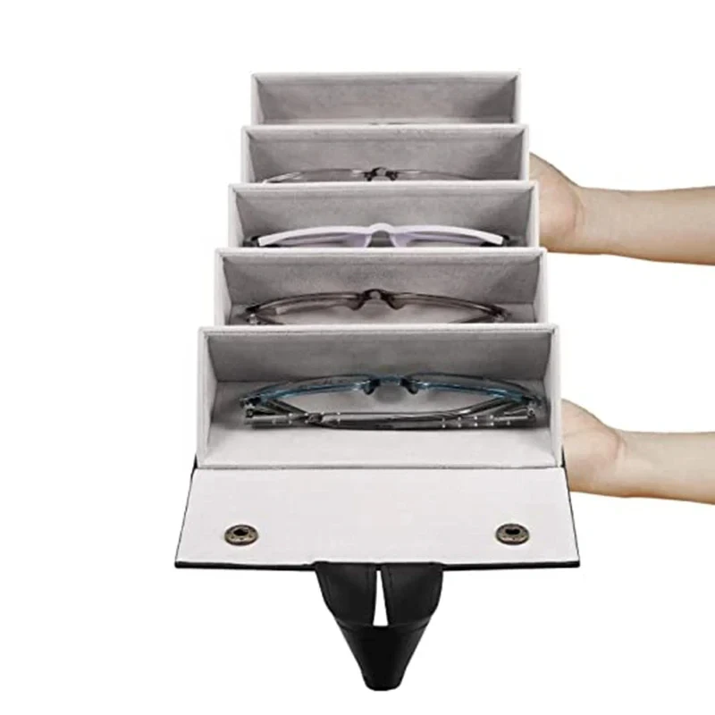 Caja de almacenamiento para gafas de sol de viaje Pixiqa con 5 ranuras