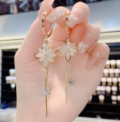 Nueva primavera) Pendientes con flecos de flores brillantes