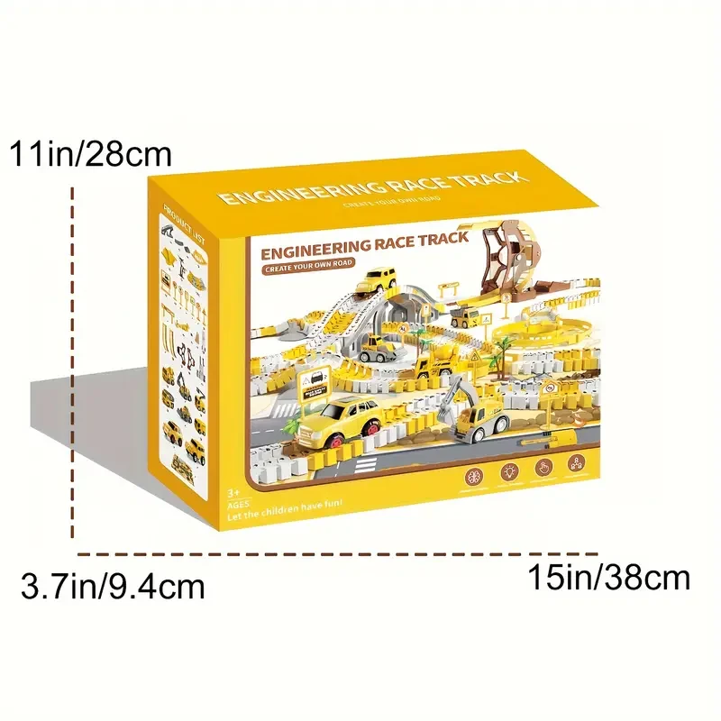 Juguetes de construcción para niños, 302 piezas, pistas de carreras con tapete de juego, juego de 5 piezas de camión, coche y pista flexible.